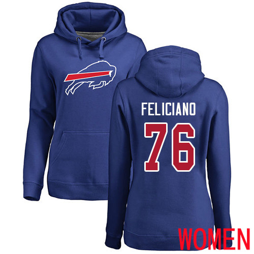 NFL Women Buffalo Bills #76 Jon Feliciano Royal Blue Name and Number Logo Pullover Hoodie Sweatshirt